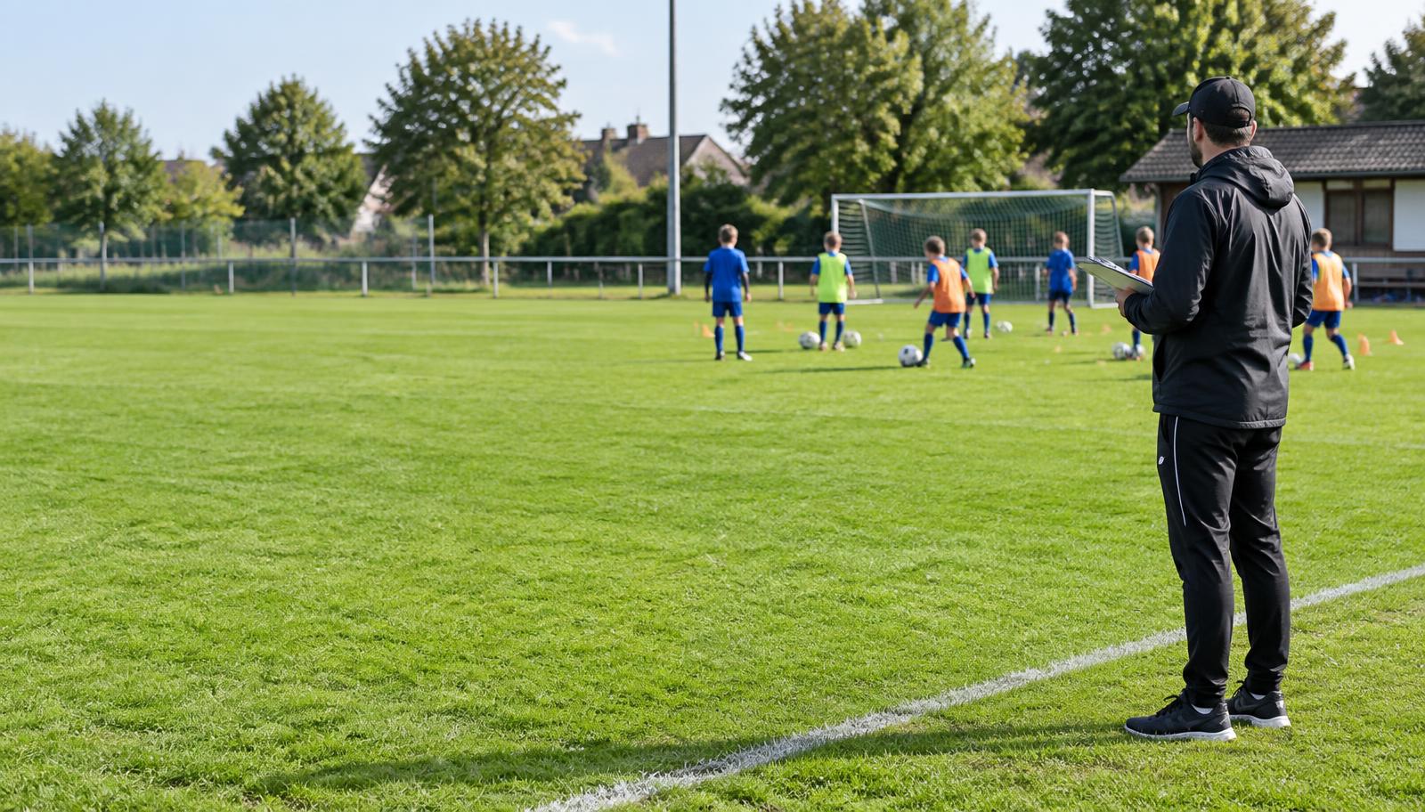 Fußballtrainer begleitet eine Trainingseinheit
